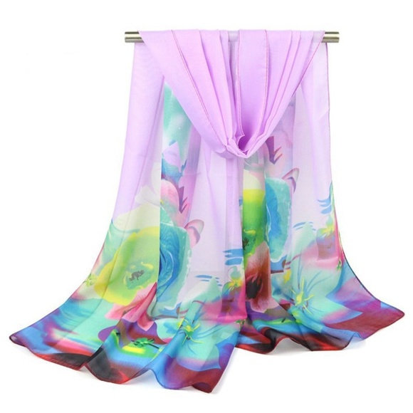 Accessories - Floral Pastel Chiffon Watercolor Wrap Scarf Shawl